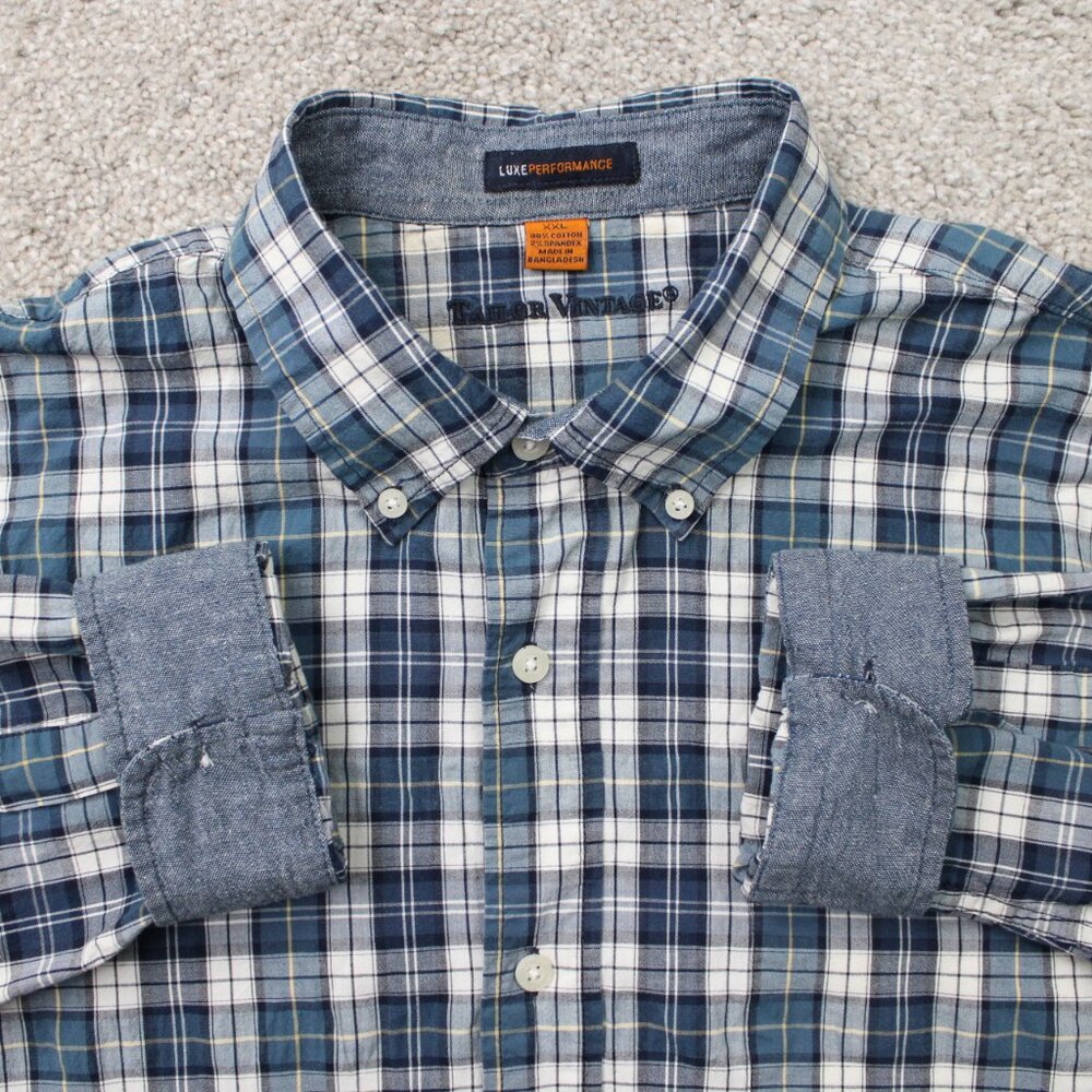 Tailor‎ Vintage Shirt Mens 2XL XXL Blue Luxe Performance Cotton Stretch L/S